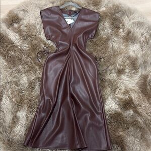 Elegant Brown Faux Leather Dress